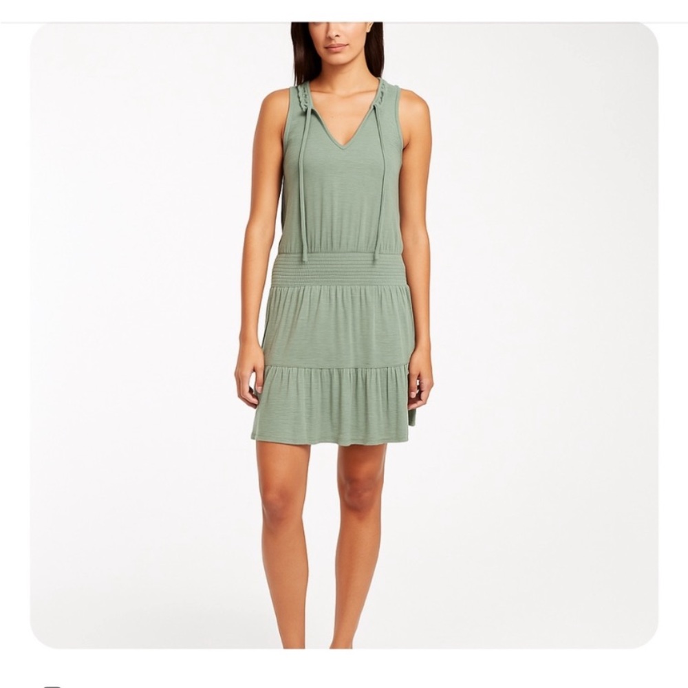 Nation Ltd Sage Green Pima Cotton Sleeveless Tie Neck Midi Dress Sz Medium